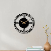 Metal Duvar Saati İç İçe Çemberli Siyah Daire Detaylı Dekoratif Saat Siyah-58 X 58