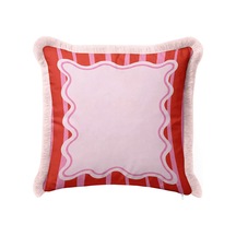 Retro Çizgili Şekerleme Saçaklı Yastık Kılıfı - Dalgalı Pop Art Modern Pembe Püsküllü Kırlent Kılıfı Derin Esinti Nektar