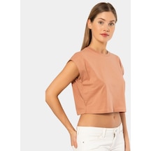 Türen Kadın Vatka Görünümlü Crop T-shirt 3402/somon 001
