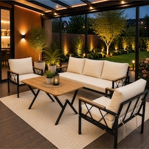 Miray 311 Masalı Balkon Bahçe Oturma Grubu Minderli Metal Bahçe Mobilyası Takımı Krem