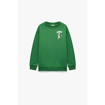 Koton Erkek Çocuk Pamuklu Uzun Kollu Bisiklet Yaka Baskılı Şardonlu Sweatshirt Yeşil