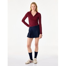 Koton Kaşkorse Uzun Kollu Slim Fit Polo Yaka Tişört Bordo 7wal10329ık