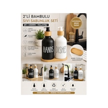 2 Li Bambu Detaylı Sıvı Sabunluk Seti Siyah Beyaz, Beyaz Beyaz Ve Siyah Siyah Renk Seçenekli Hands & Dishes Dispenser Beyaz
