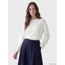 Lcw Modest Beyaz Baskılı Oversize Kadın Sweatshirt Tunik
