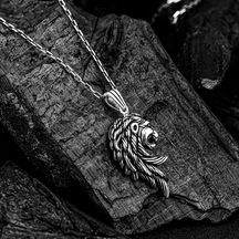 925 Ayar Gümüş Aslan Figürü Erkek Kolye 552743967