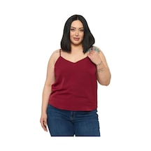 Disentis Modest Büyük Beden Ayarlanabilir İnce Askılı V Yaka Bordo Bluz Bordo