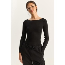 Shade Kadın Cotton Kayık Yaka Bluz 6025 60283832 - Siyah