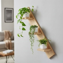 Matkap Gerektirmeyen Modern Duvar Rafı - 3 Katlı Ahşap Saksı Standı 60x10 Cm Bej