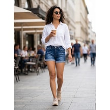 Kaizer Jeans Lacivert Double Paça Kadın Şort