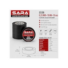 Sara S536 Elektrik Izolasyon Bandı 0,13 Mm X 19 Mm X 10 Yards, Siyah, 10 Lu Paket