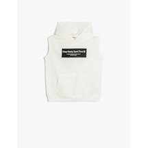 Koton Oversize Kapşonlu Sweatshirt Kolsuz Slogan Baskılı Kanguru Cepli Beyaz 5skb10203tk Beyaz