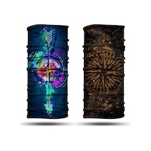 Dair Pusula Desenli 2'li Set Boyunluk Bandana Outdoor Balaklava Yüz Maskesi Kafa Bandı