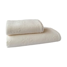 Mayra Büyük Boy Banyo Havlu Seti 2'li- 90x140 Cm + 50x85 Cm Krem