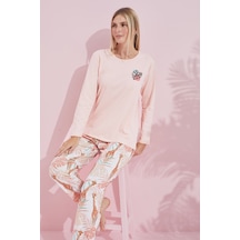 Siyah İnci Pamuklu Örme Pijama Takım 24240185 Somon