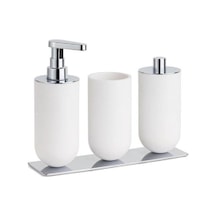 3'lü Set Sıvı Sabunluk-diş Fırçalığı-pamukluk Beyaz/krom Renk 206x87x265 Mm Genel