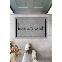 Rugmood Modern Dijital Baskı Çerçeveli Bine Ați Venit Yazılı Kapı Önü Paspası Gri
