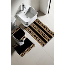 Modern Desenli Dijital Baskı 3 Lü Banyo Paspas Takımı Yıkanabilir Kaymaz Tabanlı Klozet Takımı Klz0038 Renkli