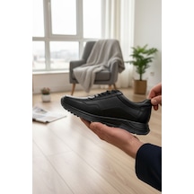 Enoch Hakiki Deri Mikro Delik Detaylı Erkek Sneaker Ortopedik Taban Siyah
