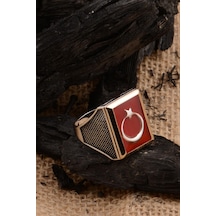 Ayyıldız Bayrak Motif Yanı Nokta Desen 925 Ayar Gümüş Erkek Yüzük Gyzayyldızy-gms