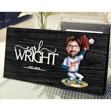 Bk Gift Kişiye Özel Erkek Beyzbol Oyuncusu Karikatürlü Kabartma Figürlü Ahşap Tablo, Duvar Dekoru, Arkadaşa Hediye, Özel Tasarım Ev Hediyesi-1