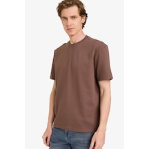 Defacto Bisiklet Yaka Çapraz Dokuma Kahverengi Erkek T-shirt D7912ax/bn534 Kahverengi