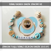 Sahi Aksesuar İsimli Bebek Emzik Zinciri ve İsimli Bebek Silikon Emzik BEZYI270 Mavi