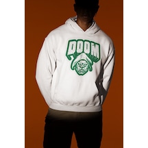 Sevbano Doctor Doom Marvel Karakter Baskılı Unisex Oversize Hoodie Beyaz