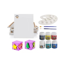 Çocuklar İçin 25x35 CM Tuval + Baskı ,Parmak Boyası , Palet Ve İpek Fırça Seti