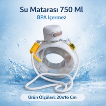 Teknohediye Su Matarası 750 Ml Bpa İçermez, Şık Taşıma Askılı, Spor Ve Günlük Kullanım İçin Hafif Tasarım, 20x16 Cm Ergonomik Şeffaf Matara Beyaz- Bej