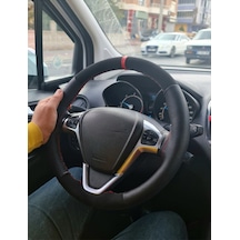 Opel Insignia Uyumlu Kırmızı Yüzüklü Noktalı-alkantara Deri Direksiyon Kılıfı