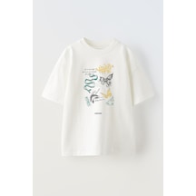 Thewert Unisex Metamorph Tasarım Baskılı Pamuk Beyaz Oversize T-shirt
