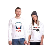 Tshirthane I Love You I Know Sevgili Kombinleri Unisex Sweatshirt (528216212) Kırık Beyaz