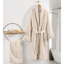 Cottonbox Delüx Tek Kişilik Bornoz Seti Krem L 5511