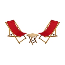 Ahşap Katlanabi Li R Taşinir Şezlong. Plaj, Bahçe, Teras, Balkon Şezlongu. 3 Lü Set Kirmizi Diğer