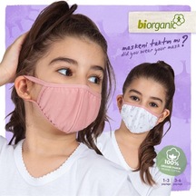 Bibaby Organik Maske 2'li Sincaplı  Beyaz - Pembe-3323