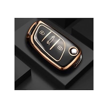 Autohan Keys Lüx Citroen Peugeot Anahtar Kılıfı, Siyah-gold Renk, C1 C2 C3 C4 C5 306 407 807 Ds Standart