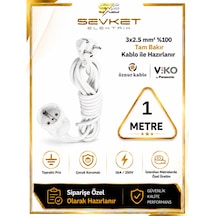 Viko Topraklı Uzatma Seyyar Kablosu Tekli Priz 1 Metre 3x2,5 Mm Seyyar Uzatma Kablosu