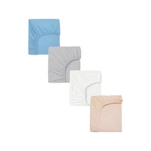 4 Adet Pamuklu Ve Lastikli 60 X 120 Cm Penye Bebek Çarşaf-mavi-gri