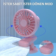 3 Kademe Şarjlı Mandallı 120 Taşınabilir Fan Vantilatör F02 Pembe
