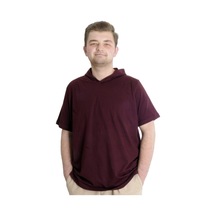 Mode Xl Büyük Beden Erkek T-Shirt Kapşonlu Kısa Kol 23118 Mürdüm 001