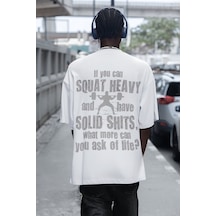 Özel Tasarım Squat Yazılı Sırt Baskılı Unisex Oversize Sporcu Fit Beyaz