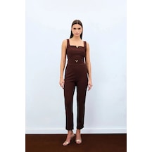 Sateen Bel Aksesuarlı Pantolon - Kahve Kahve