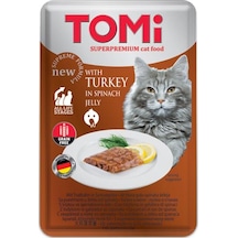 Tomi Hindi Etli ve Ispanaklı Tahılsız Pouch Yetişkin Kedi Maması 100 G