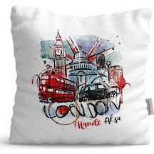 Kişiye Özel London Tasarımlı Beyaz Saten Yastık - 1