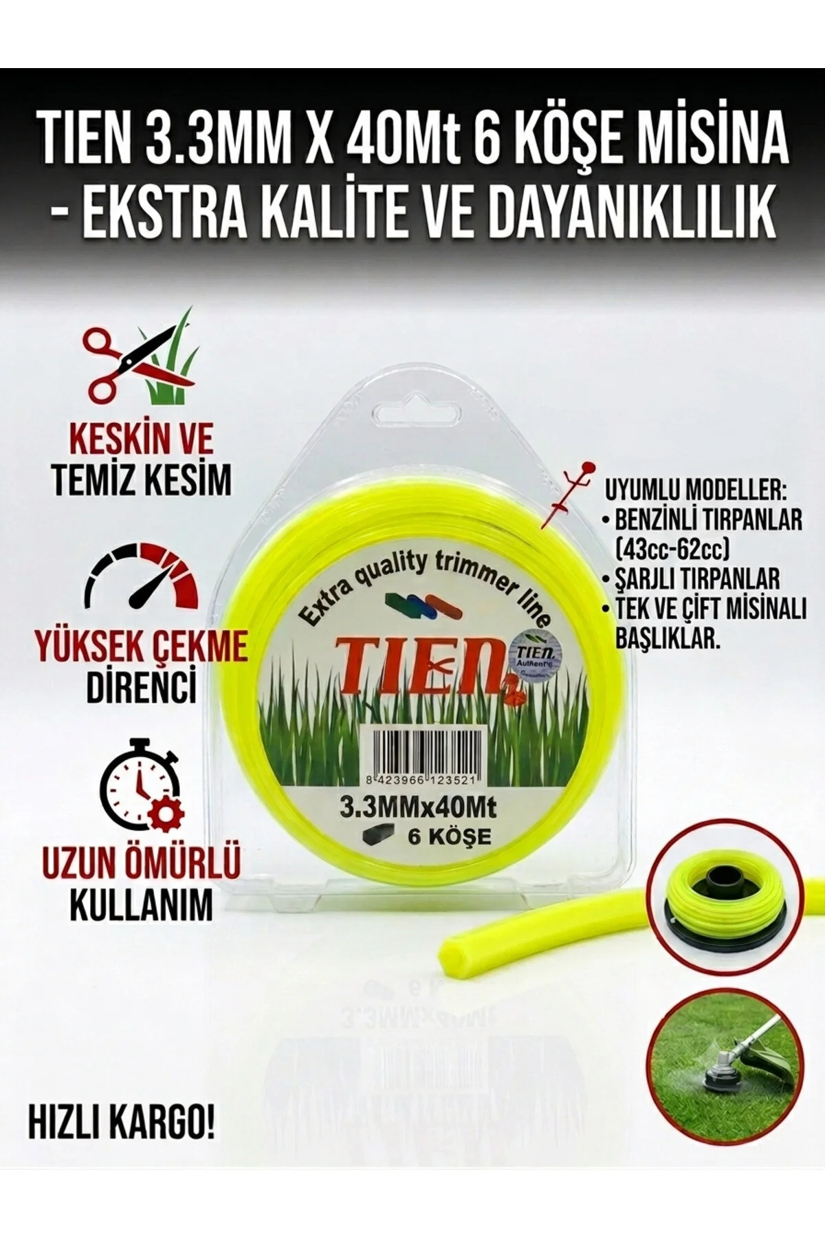 3.3mm X 40mt 6 Köşe Hegzagonal Misina - Ekstra Dayanıklı Ve Keskin Altıgen