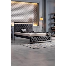 Mithra Çift Kişilik Metal Siyah Ahşap Latalı Karyola