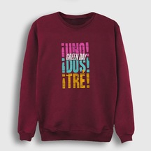 Presmono Unisex Uno Dos Tre Green Day Sweatshirt Bordo
