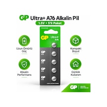 Ultra+ A76 1.5v Alkalin Düğme Pil 5 Li Paket