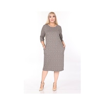 Çift Cepli Desenli Esnek Kışlık Büyük Beden Midi Elbise 44d-2709 Desenli