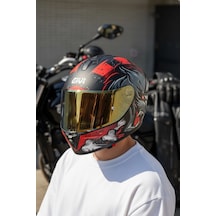 Gıvı 50.x Wıld Mat Kırmızı  1 Renkli 1 Şeffaf Vizörlü Motosiklet Kask Gold Vizör + Şeffaf
